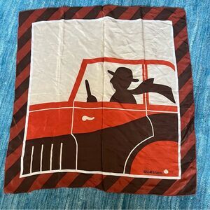 Becassine Silk Scarf Man Driving Truck hand rolled edges Brown Orange